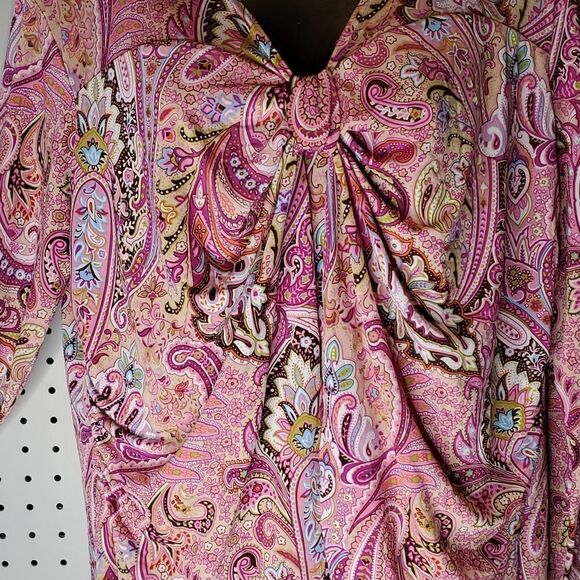 Beautiful Multicolor Pink Paisley Floral Print Blouse MATERNITY Announcements XL - Picture 2 of 7
